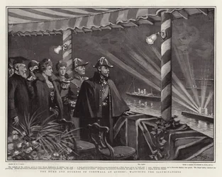 Der Herzog und die Herzogin von Cornwall in Quebec, beobachten die Beleuchtungen